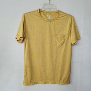 Vuori Mens Pocket T Shirt Medium Yellow Short Sleeve Crew Neck Athletic *Stain